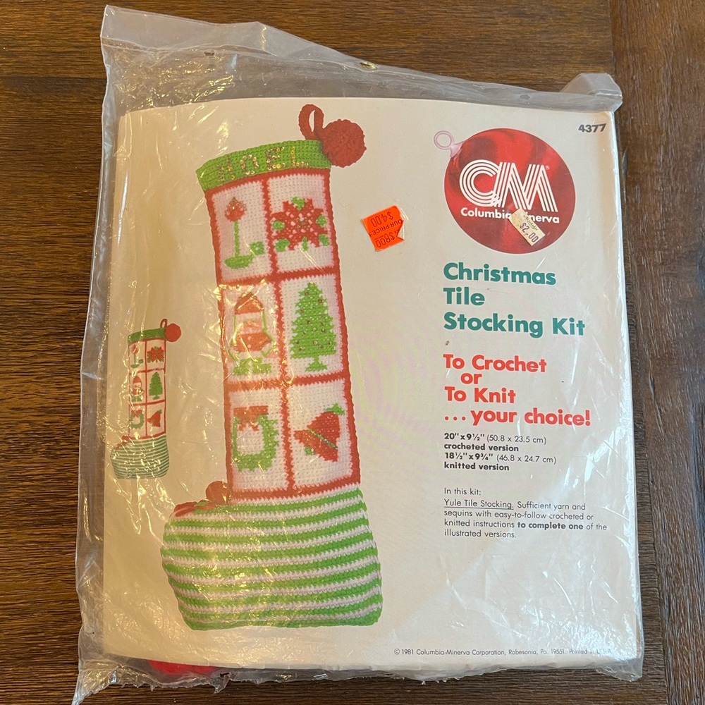 Christmas Stocking Kit | Crochet or Knit | Yule Tile Stocking Kit #4377 | CM